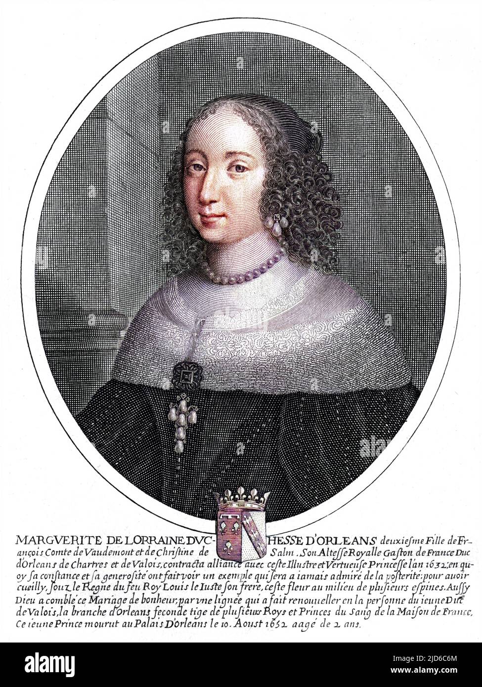 MARGUERITE de Lorraine, fille de François II, duc de Lorraine, épouse de Gaston, duc d'Orléans. Version colorisée de : 10171447 Date: 1615 - 1672 Banque D'Images