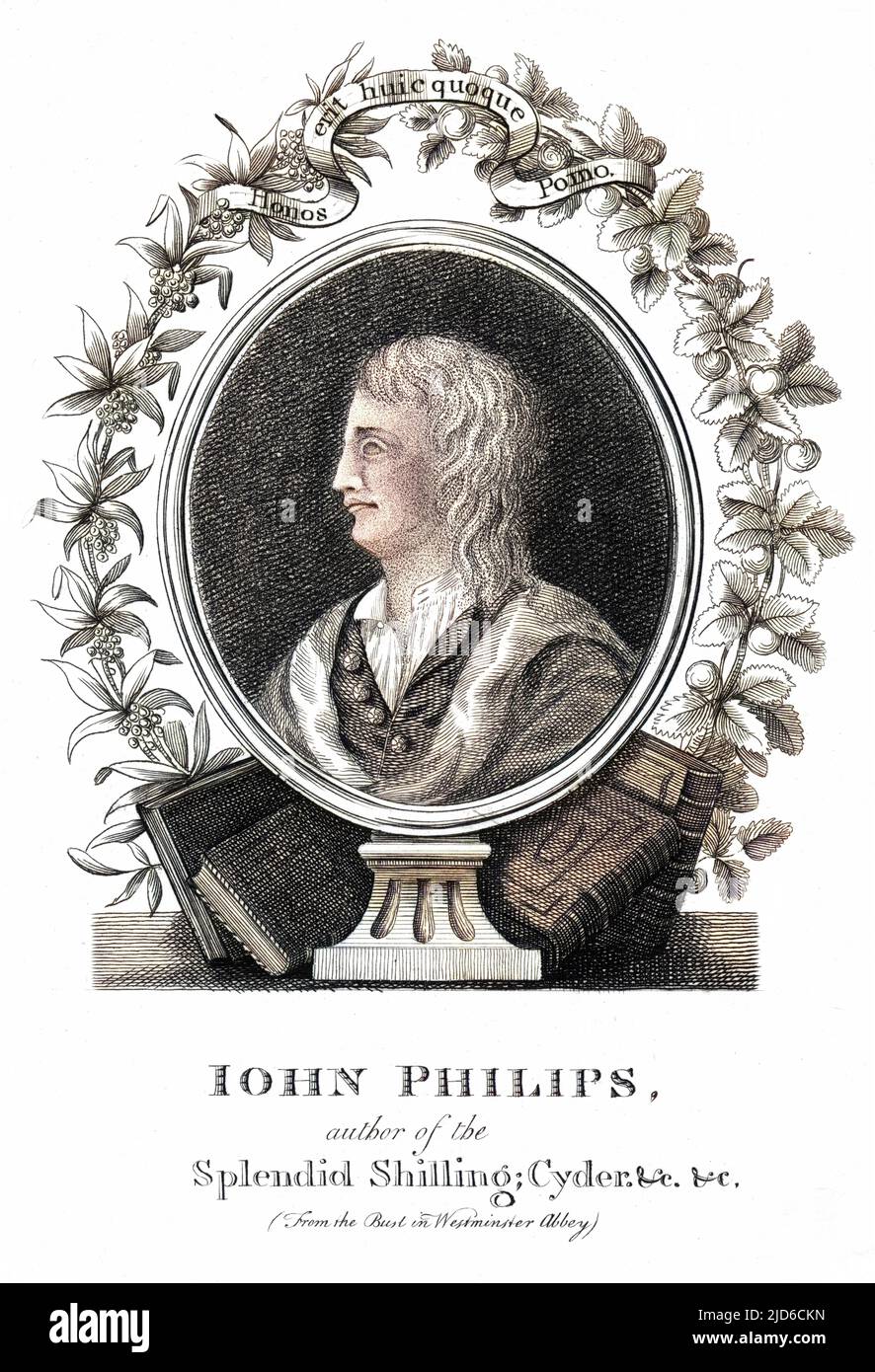 JOHN PHILIPS écrivain, auteur de 'The Splendid Shilling', 'Cyder' etc. Version colorisée de : 10172554 Date: 1676 - 1709 Banque D'Images