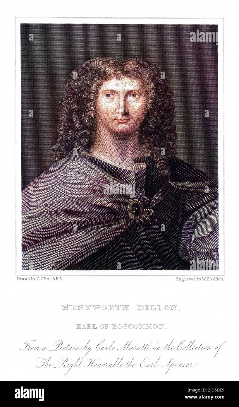 WENTWORTH DILLON, quatrième comte de ROSCOMMON homme d'État irlandais et traducteur, apparemment habillé dans une ancienne garbe irlandaise, peut-être pour une fête habillée de fantaisie. Version colorisée de : 10174572 Date: 1633 - 1685 Banque D'Images