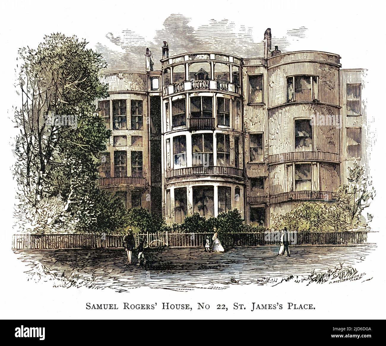 Maison DE SAMUEL ROGERS au 22 St James' place, Londres. Version colorisée de : 10174444 Date: 1847 Banque D'Images