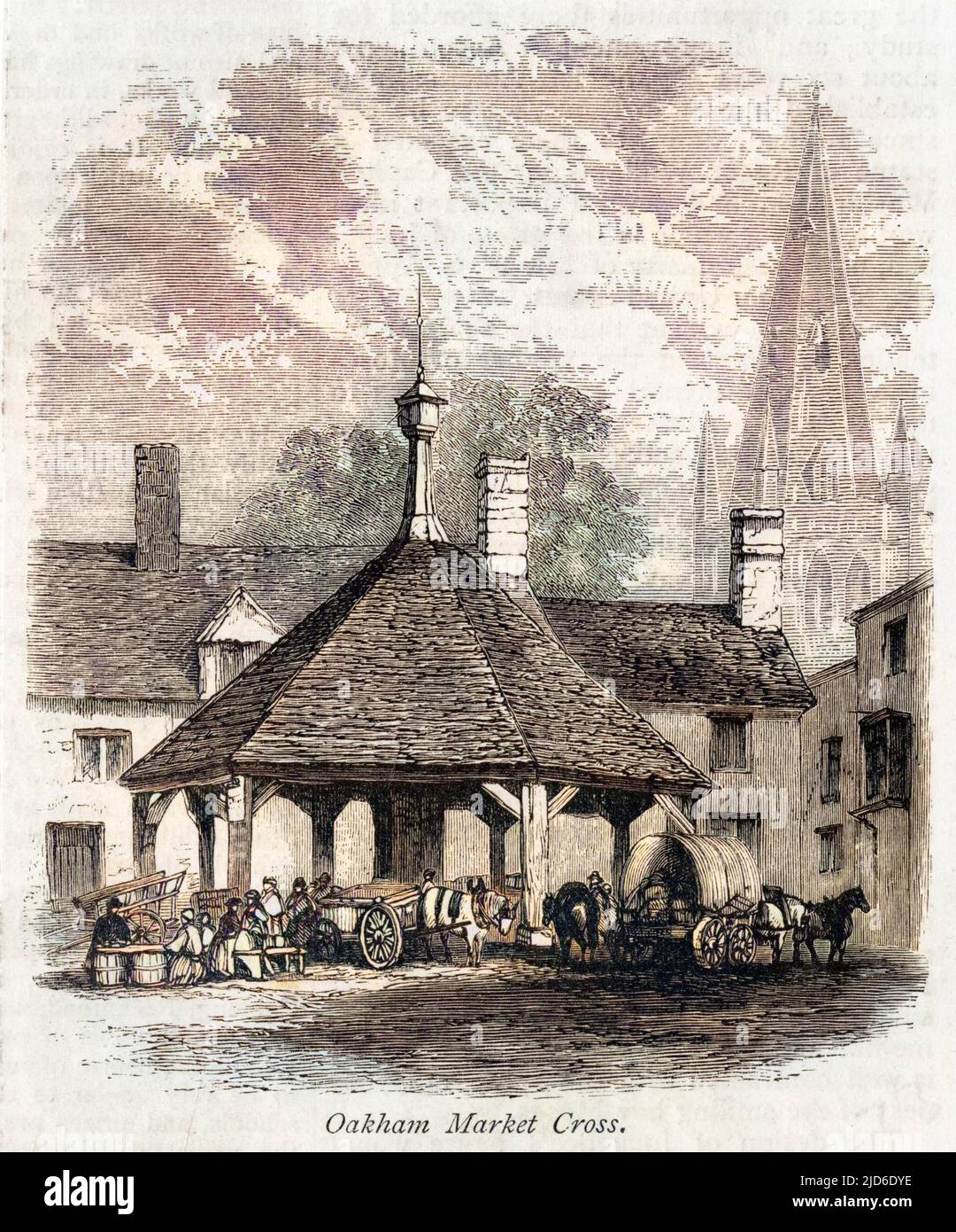 Le marché traverse à Oakham, anciennement dans le comté de Rutland mais maintenant dans le Leicestershire. Version colorisée de : 10238209 Date: Vers 1860 Banque D'Images