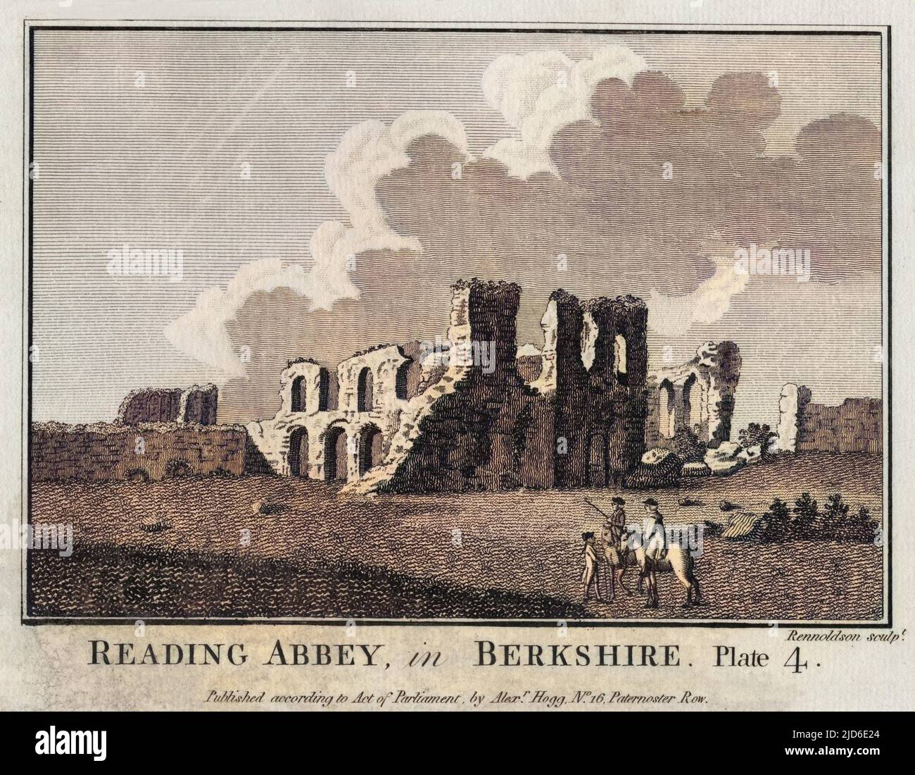 Deux horspermes s'arrêtent pour parler avec un piéton, près des ruines de l'abbaye de Reading, Berkshire (4 de 4) version colorisée de : 10238707 Date: Vers 1770 Banque D'Images