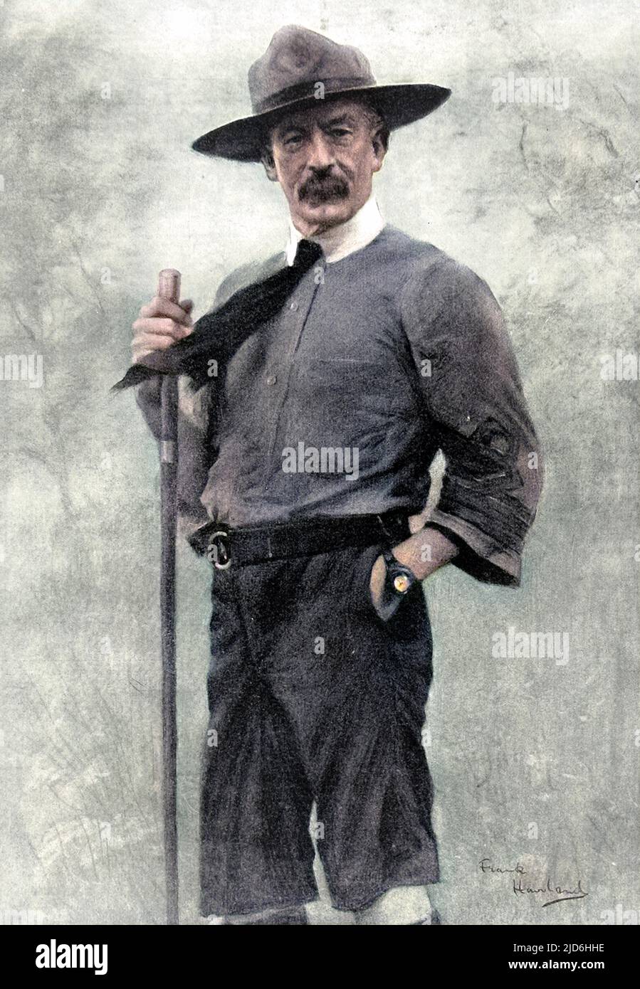 Robert Baden-Powell, 1st Baron Baden-Powell (1857 - 1941), soldat anglais et fondateur des scouts, photographié dans son uniforme scout en chef. Version colorisée de : 10220281 Date: 1911 Banque D'Images