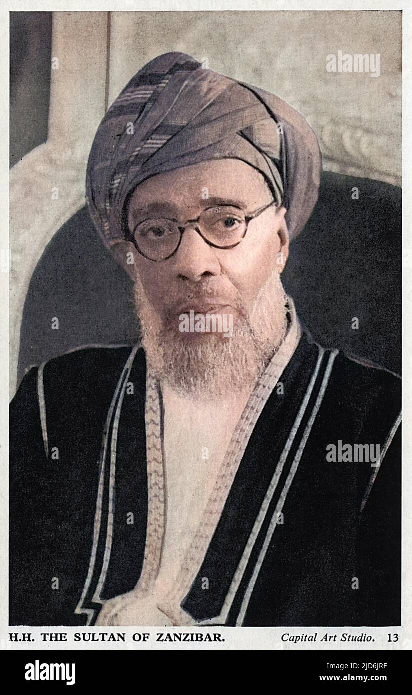 Le Sultan de Zanzibar, Afrique de l'est, son Altesse Sultan Sayyid Sir Khalifa II bin Harub. Il a dirigé Zanzibar de 9 décembre 1911 à 9 octobre 1960. Version colorisée de : 10795209 Date: Vers 1950s Banque D'Images