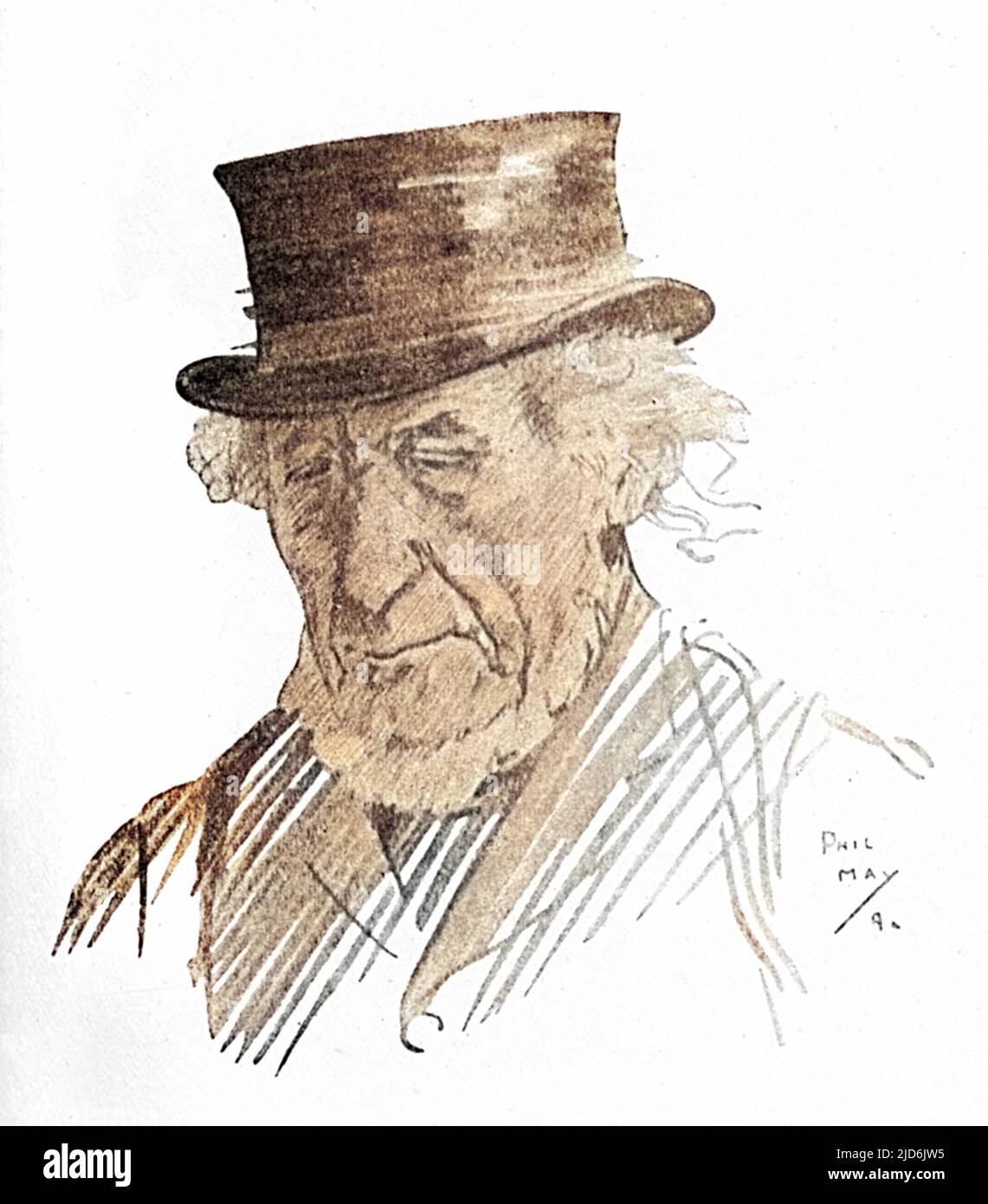 Portrait de personnage étude d'un vieil homme par Phil May. Version colorisée de : 10803871 Date: 1894 Banque D'Images