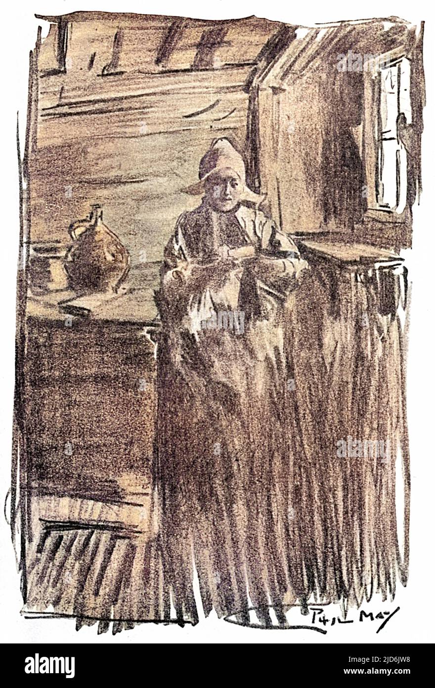 Une étude d'une femme à l'intérieur de son chalet en Hollande. Version colorisée de : 10803993 Date: Vers 1890s Banque D'Images