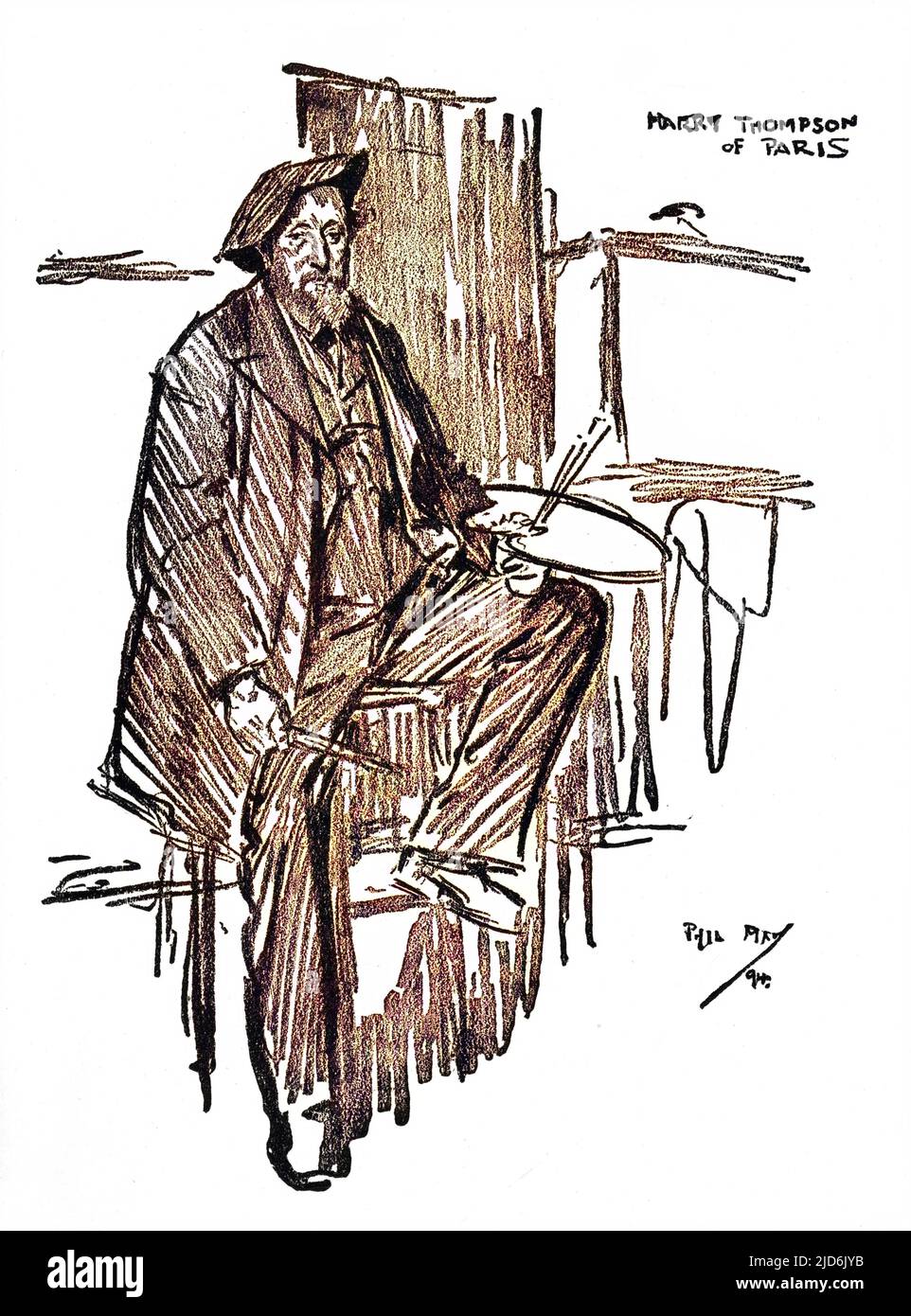 'Brother Brushs' - dessin de portrait de Phil May de l'artiste écossais (basé à Paris) Harry Thompson. Version colorisée de : 10803821 Date: 1894 Banque D'Images