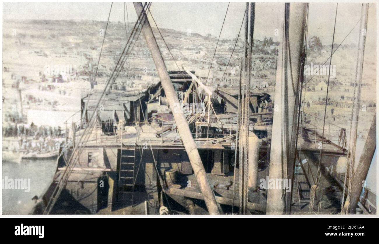 Le bateau à vapeur 'River Clyde' à la plage V, un des cinq points à Cape Helles, Gallipoli, où les forces britanniques ont débarqué le 25 avril 1915. Version colorisée de : 10008102 Date: 1915 Banque D'Images