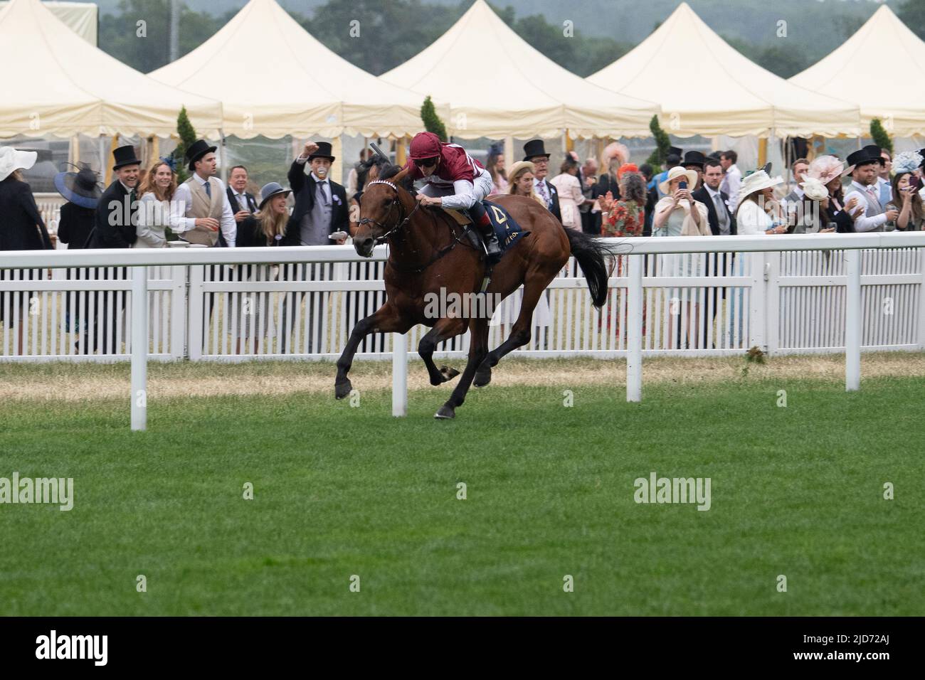 Ascot, Berkshire, Royaume-Uni. 18th juin 2022. Le cheval a manqué la coupe criblée par le jockey James McDonald a gagné la course de Golden Gates Stakes à Royal Ascot aujourd'hui. Propriétaire Ed Babington. Formateur George Boughey. Crédit : Maureen McLean/Alay Live News Banque D'Images