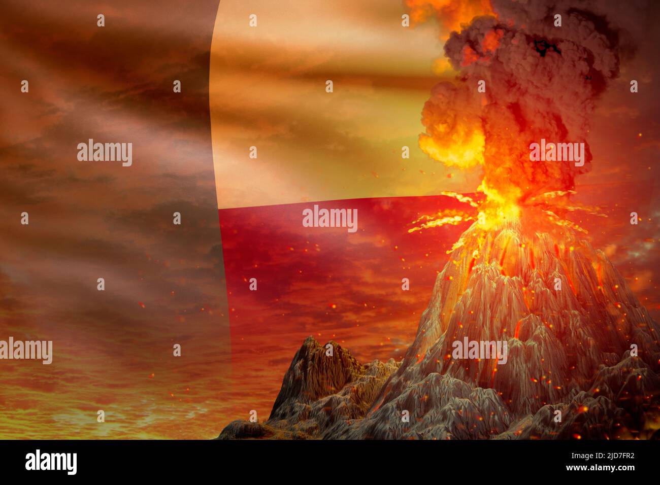 Éruption volcanique conique la nuit avec explosion sur fond de drapeau du Bénin, problèmes d'éruption et tremblement de terre volcanique conceptuel 3D illustrati Banque D'Images Éruption volcanique conique la nuit avec explosion sur fond de drapeau du Bénin, problèmes d'éruption et tremblement de terre volcanique conceptuel 3D illustrati Banque D'Images
