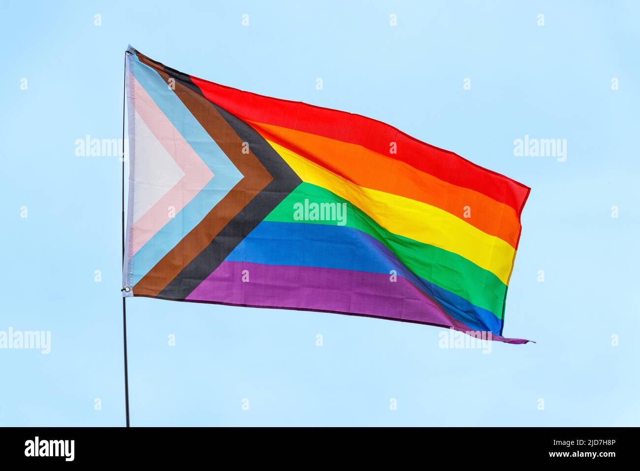 bandes colorées drapeau arc-en-ciel LGBT bisexuel trans queer chez Sconcept : drapeau de la fierté du progrès interdit par les conseils de réforme Banque D'Images
