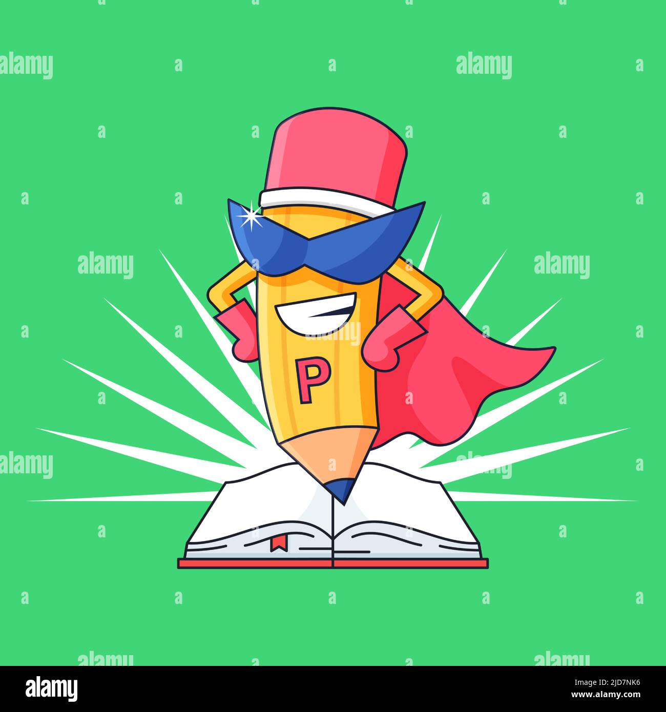 Crayon super héros mascotte avec l'illustration vectorielle de livre ouvert pour la conception d'apprentissage d'esprit avant l'école Illustration de Vecteur
