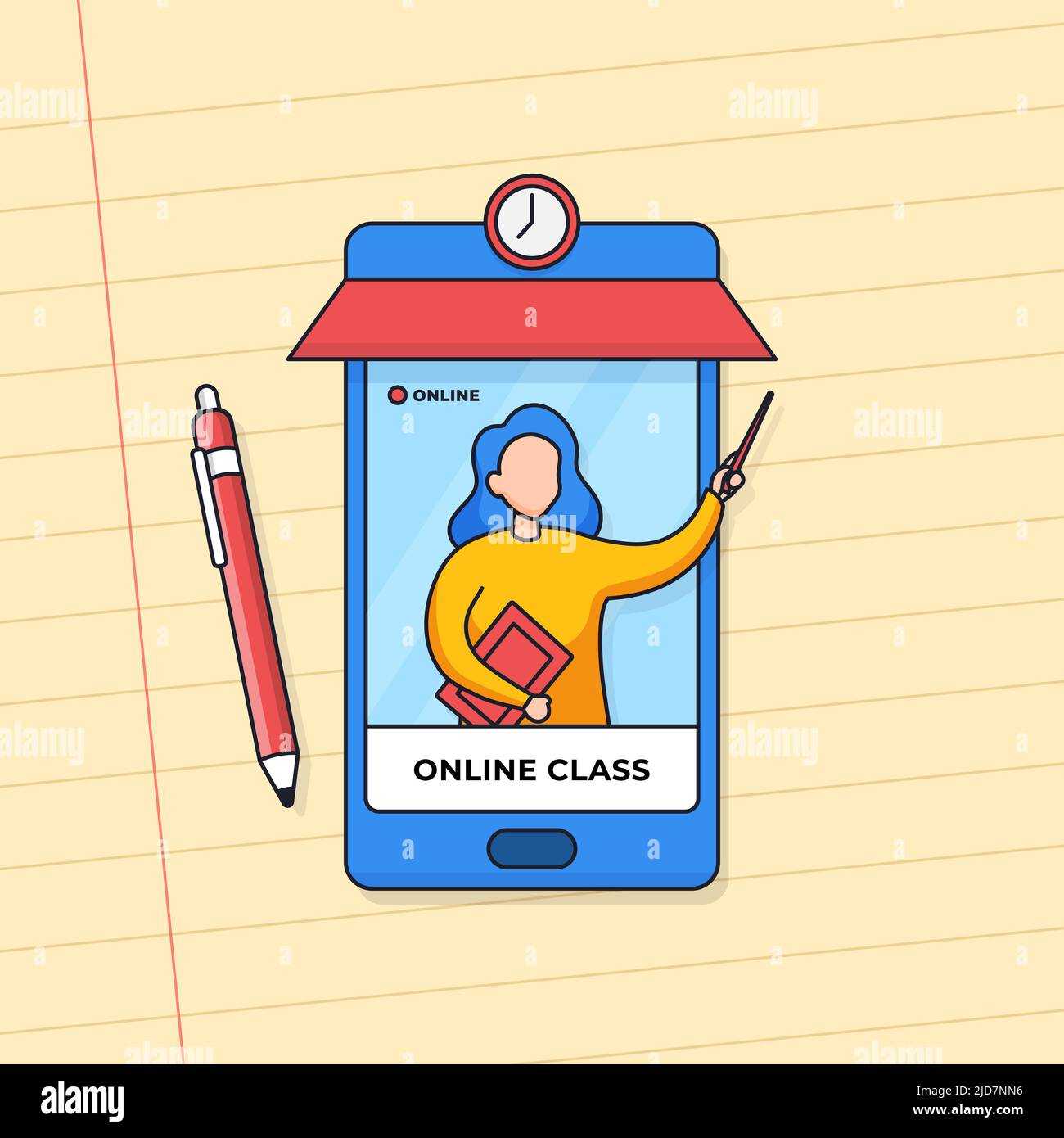 Professeur présentant la leçon sur l'écran du smartphone pour apprendre en ligne à partir de la maison avec l'application mobile Illustration de Vecteur