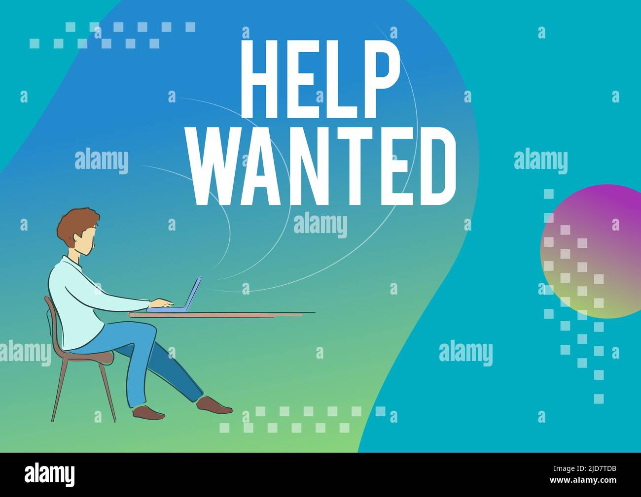 Écriture affichage du texte aide souhaitée. Publicité de concept d'Internet placée dans le journal par les employeurs cherchent employés personne assis bureau à l'aide d'un ordinateur Banque D'Images