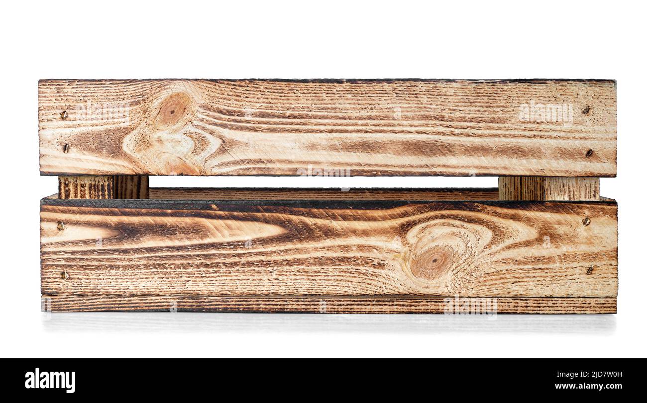 Caisse en bois vide isolé sur fond blanc Banque D'Images