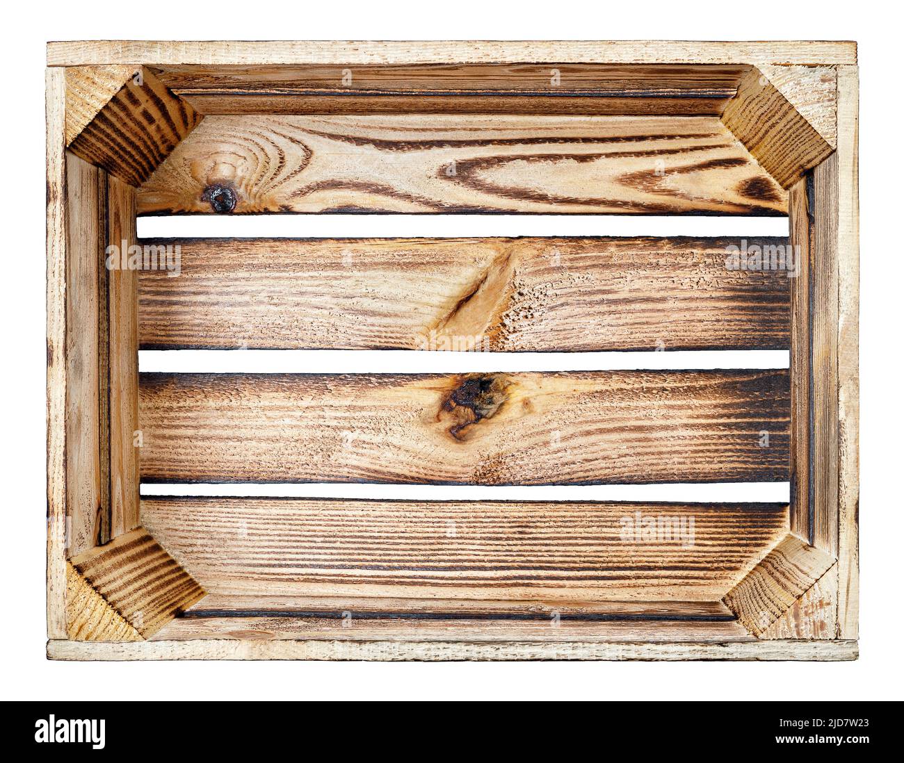vue de dessus de caisse en bois isolée sur blanc Banque D'Images