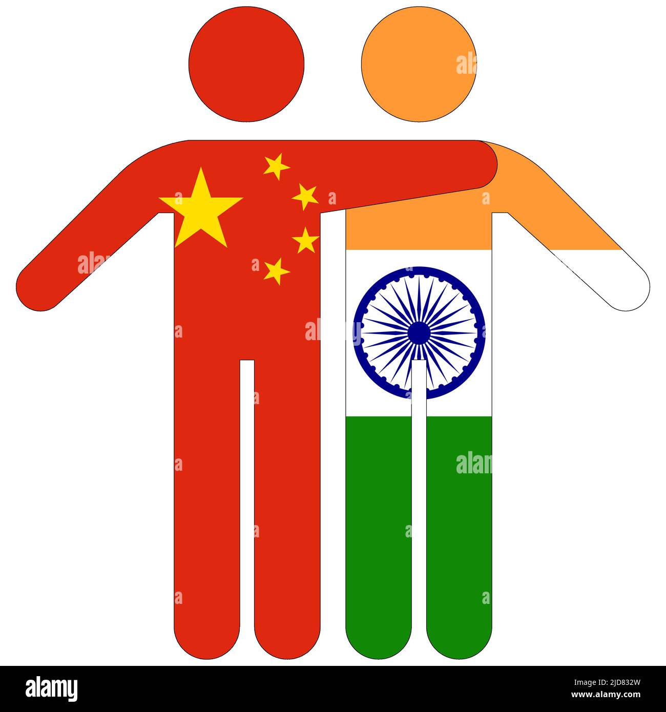 Chine - Inde : concept d'amitié sur fond blanc Banque D'Images