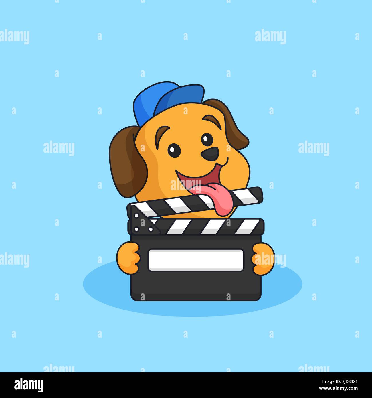 Chien tenant film clapper board pour la production de film animal mascotte dessin animé logo illustration vectorielle Illustration de Vecteur