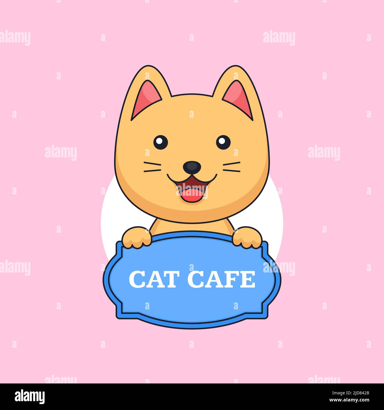 Adorable chat chaton tenant bois panneau graphique illustration vectorielle pour animal de compagnie café modèle de logo dessin animé style design Illustration de Vecteur