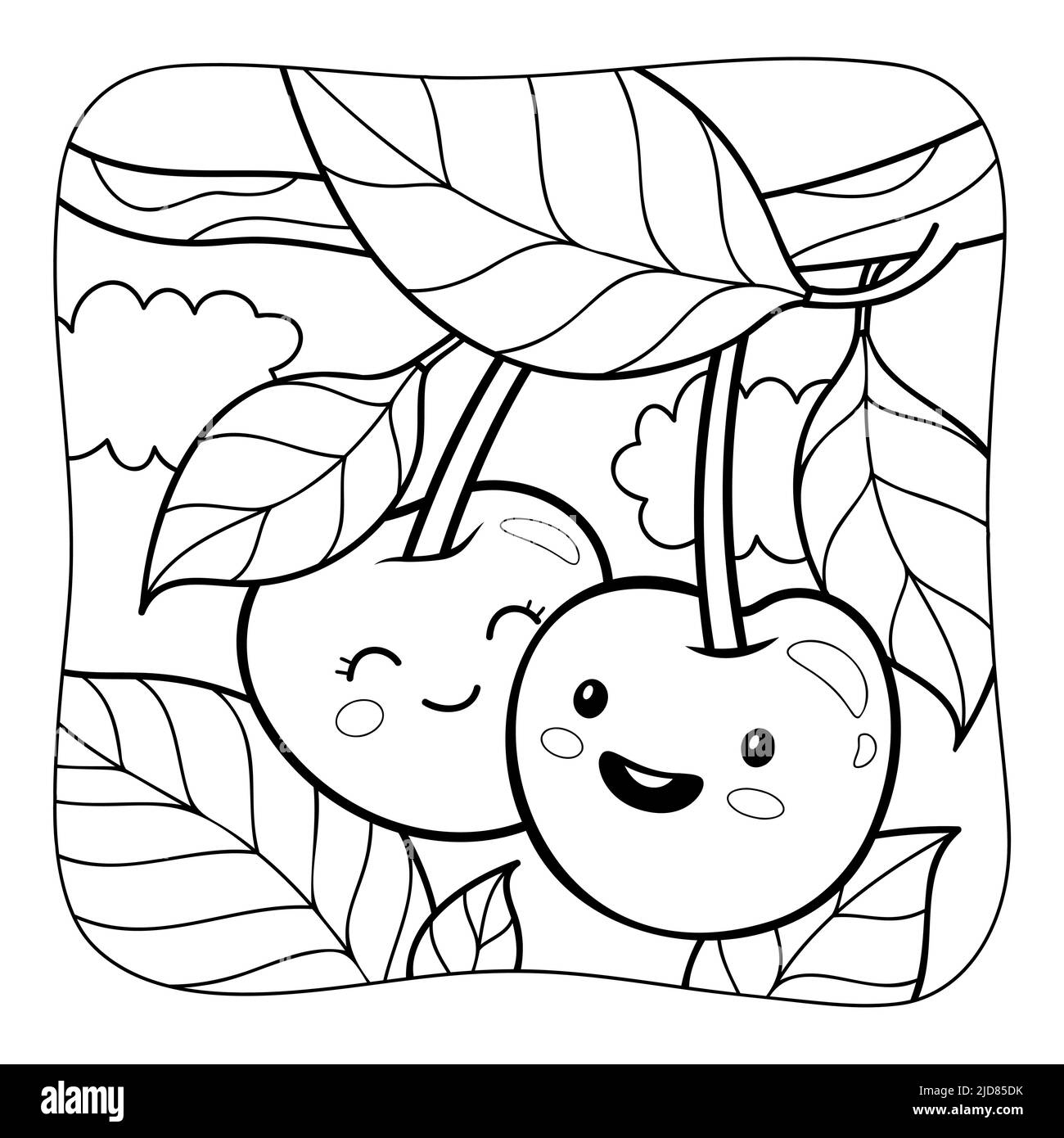 Noir et blanc cerise. Livre de coloriage ou page de coloriage pour les enfants. Illustration du vecteur d'arrière-plan de la nature Image Vectorielle Stock - Alamy