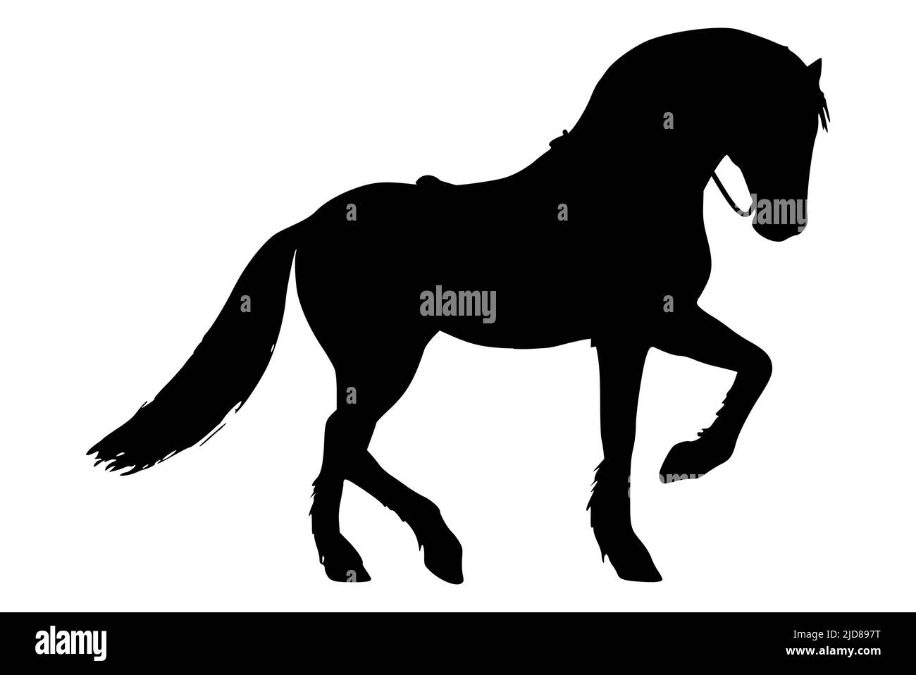 Silhouette noire d'un cheval sur fond blanc, course à pied Illustration de Vecteur