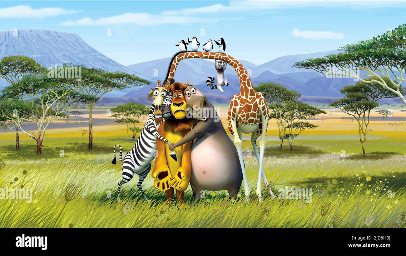MELMAN,ZEBRA,LION,HIPPO,JULIEN,PINGOUINS, MADAGASCAR: ESCAPE 2 AFRIQUE, 2008, Banque D'Images