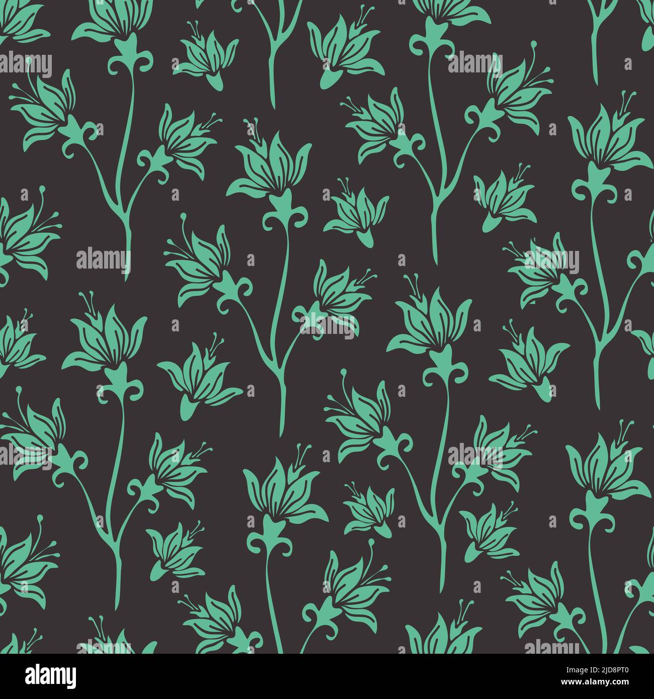 Motif vectoriel sans couture avec nénuphars verts sur fond gris. Papier peint fleuri simple. Textile de mode de fleurs romantique. Illustration de Vecteur