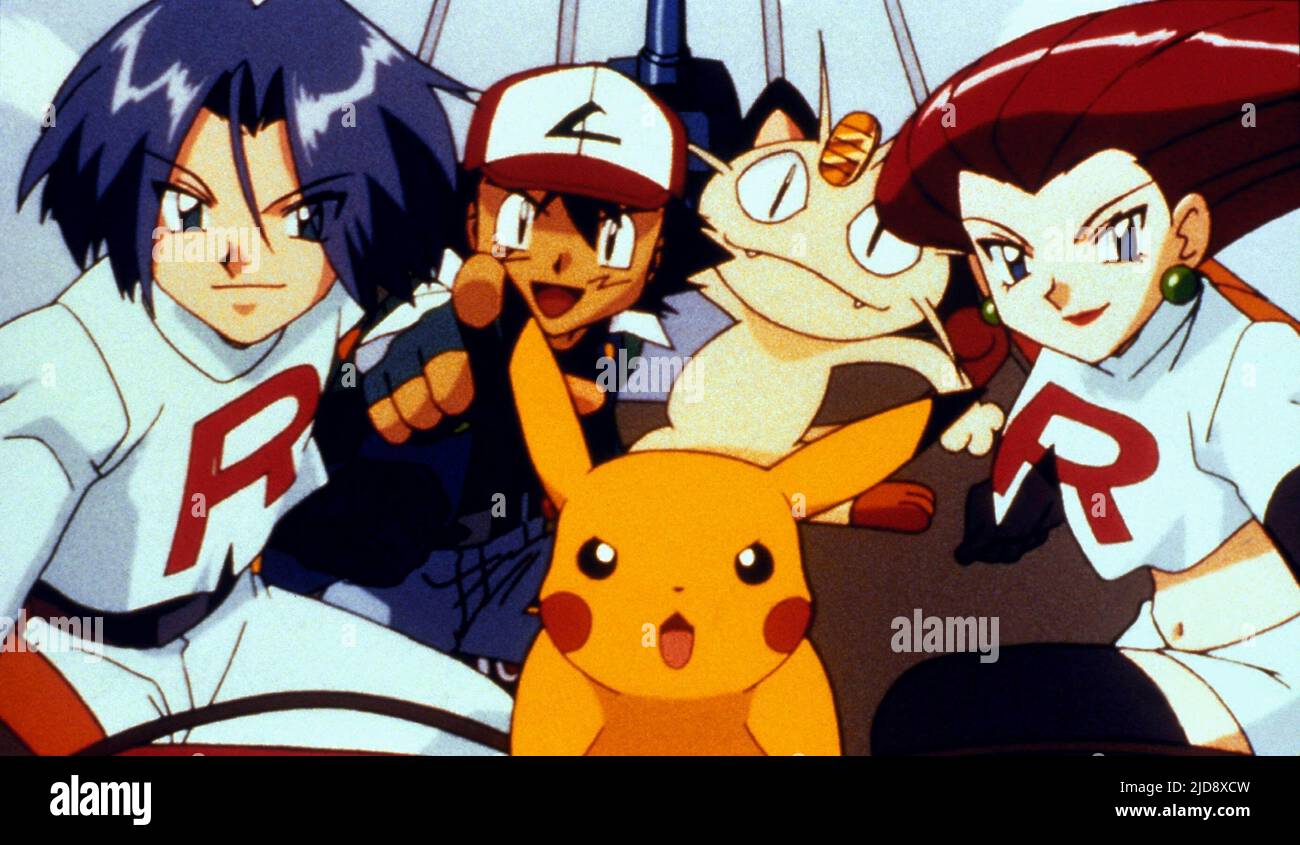 JAMES,ASH,PIKACHU,MEOWTH,JESSI, POKEMON: POUVOIR D'UN, 1999, Banque D'Images