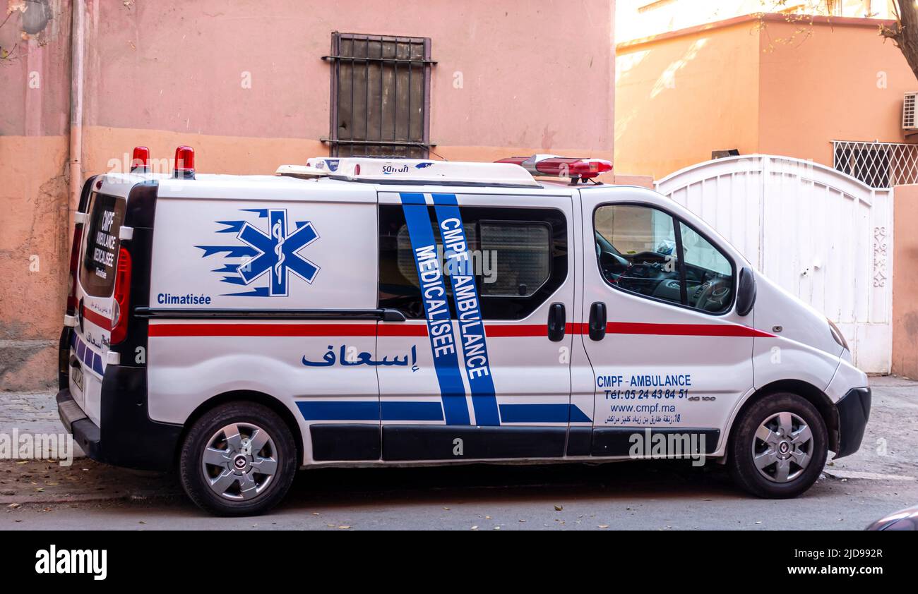 Minibus ambulancier, marrakech, Maroc Banque D'Images