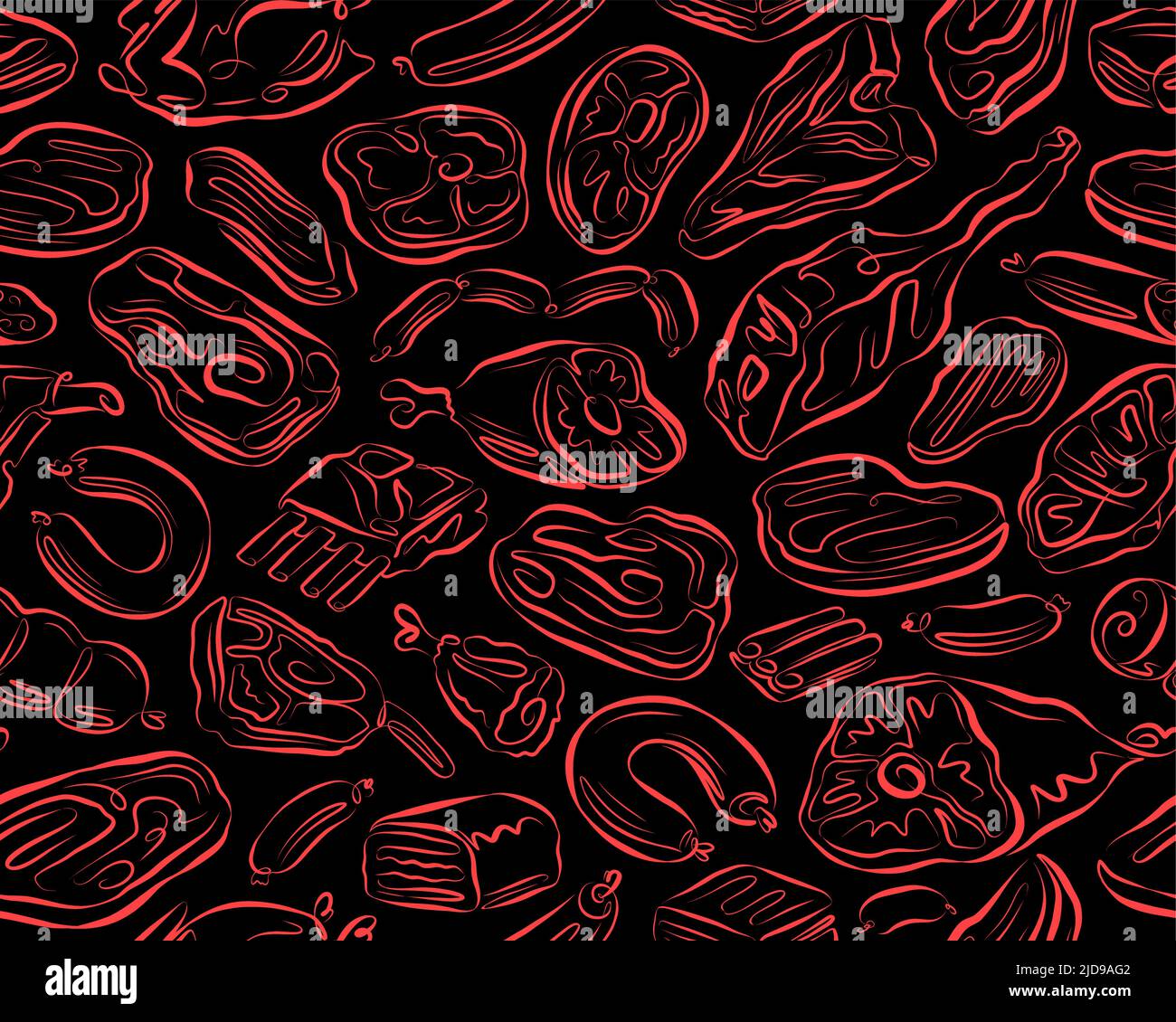 Produits à base de viande fond homogène. Motif de concept barbecue ou grill. Illustration vectorielle Illustration de Vecteur