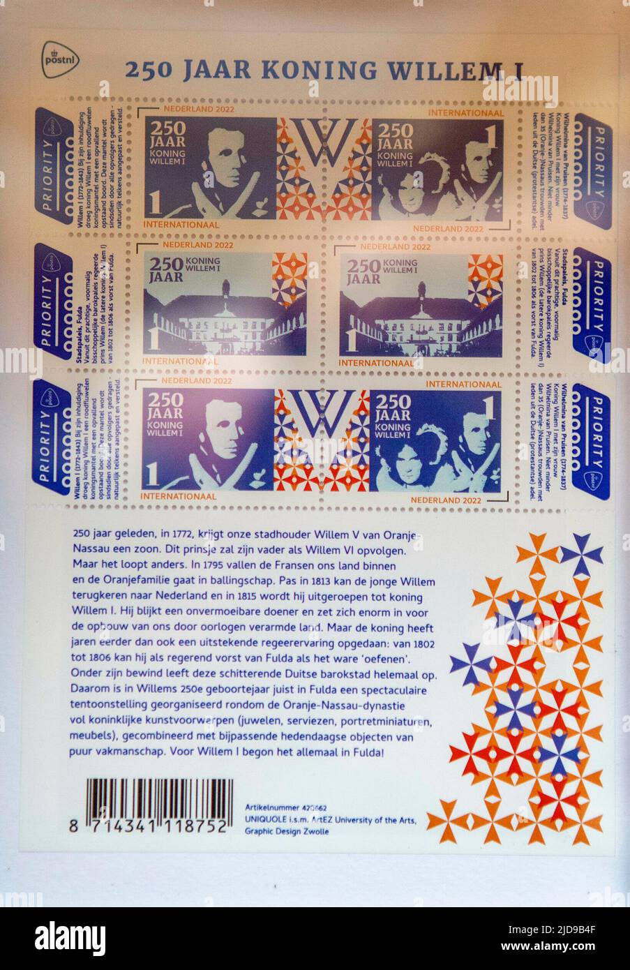 Fulda, Allemagne. 17th juin 2022. Timbre spécial King Willem I des pays-Bas magnifique exposition dans le Stadschloß dans la ville allemande Fulda, Design & Dynastie '250 Jahr Hofleben Oranien-Nassau' Foto: RPE Albert Nieboer https://fulda2022.de Credit: dpa/Alay Live News Banque D'Images
