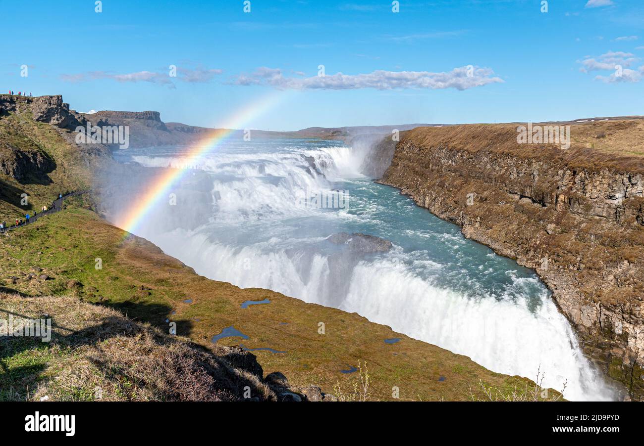 Cascade de Gullfoss avec rainbow en Islande Banque D'Images