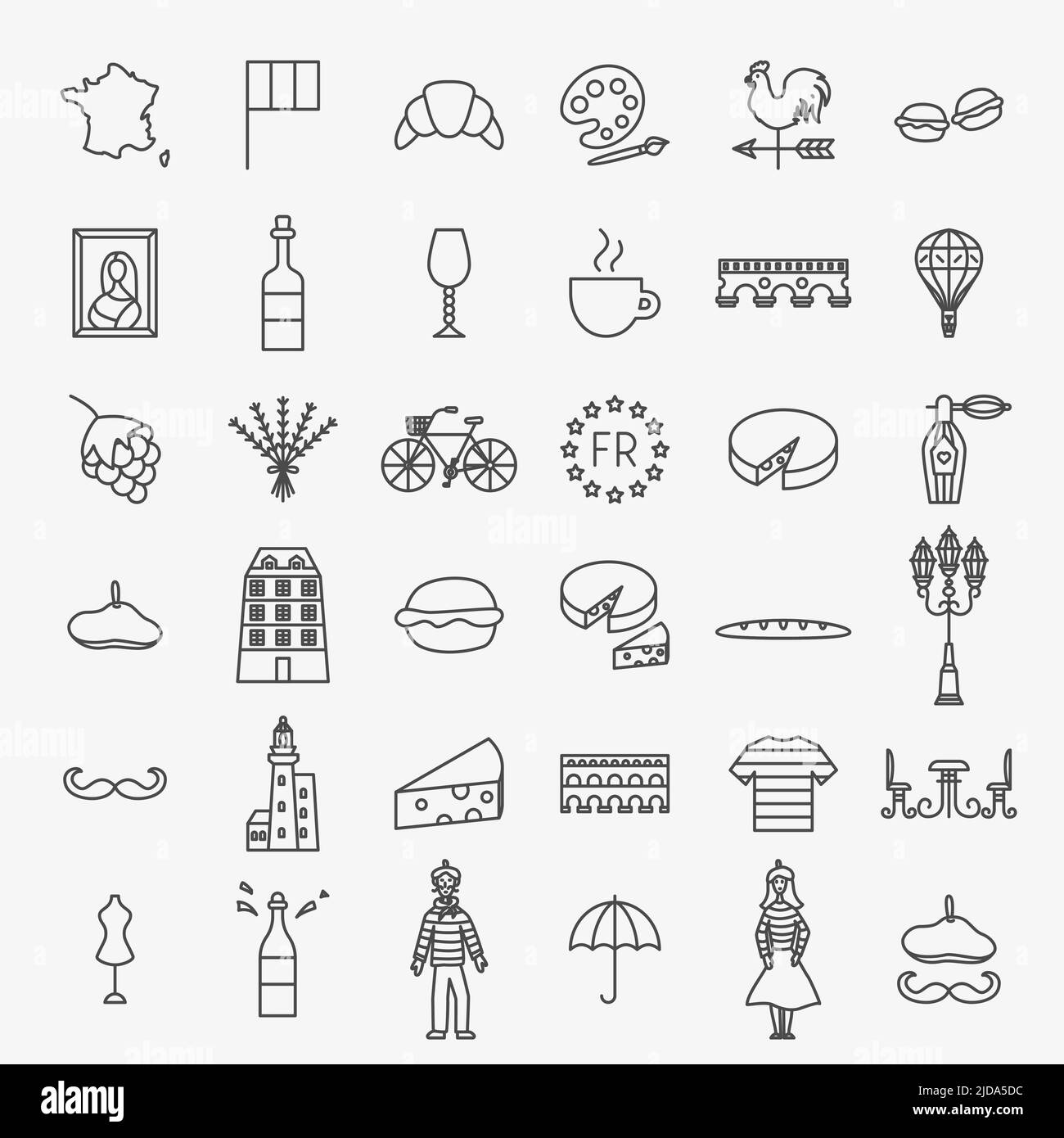 Jeu d'icônes de la ligne France Illustration de Vecteur