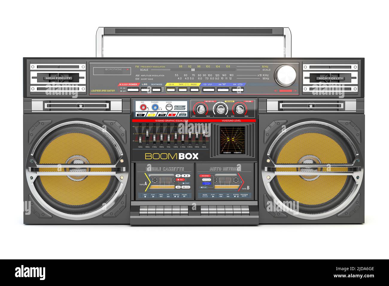 Boombox rétro ghetto blaster , radio et magnétophone isolé sur blanc. 3d illustration Banque D'Images