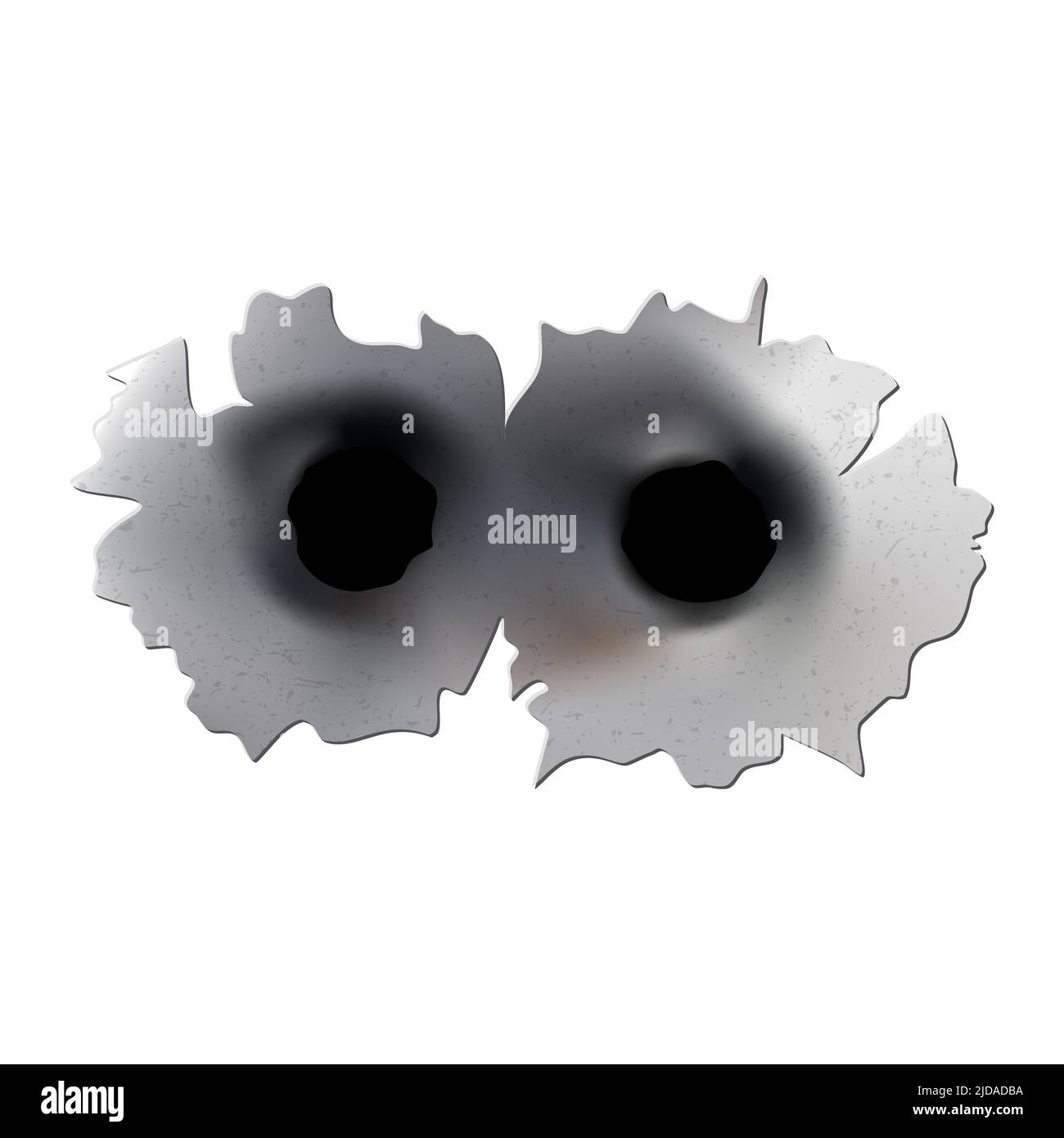 Trous de balle de pistolet ou de pistolet. Photographiez en métal à trou simple ou double. Dommages et fissures sur la surface. Vecteur isolé en arrière-plan Illustration de Vecteur