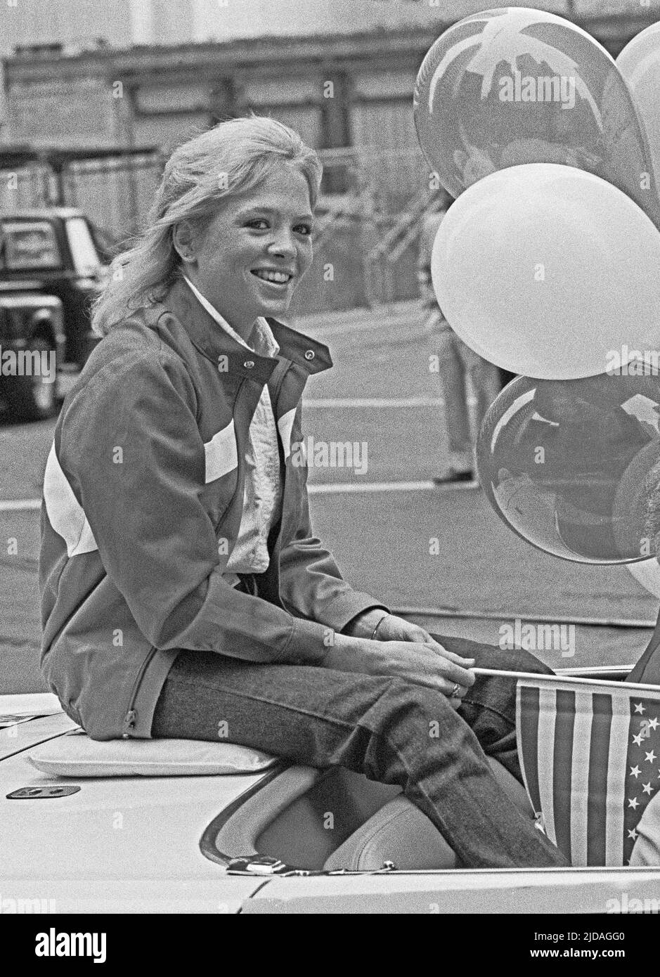 Julianne McNamara gymnaste olympique dans un défilé de Salute aux Olympiens en l'honneur de la Californie du Nord, Olympiens à San Francisco, août 1984 Banque D'Images