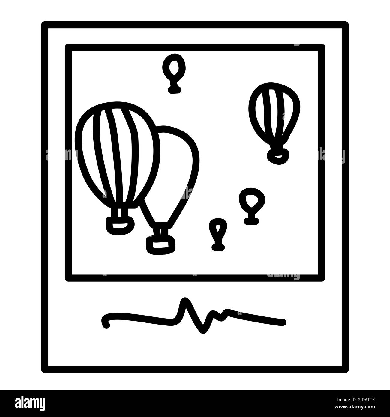 Joli cadre photo ballons d'air souvenir de vacances. photo instantanée de l'appareil photo pour album photo de voyage. Dessin minimaliste amusant Illustration de Vecteur