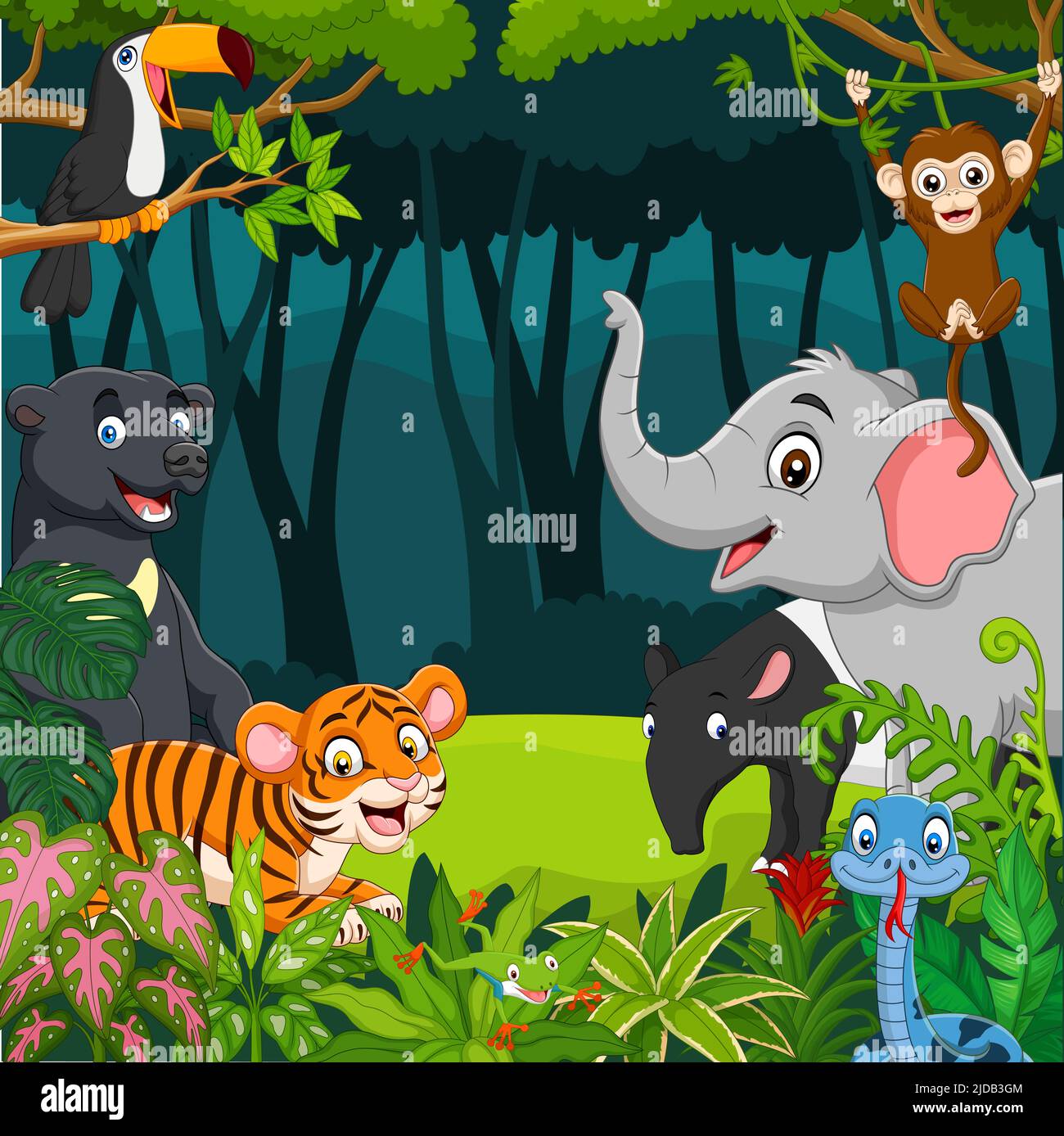 Cartoon animaux sauvages dans la jungle Illustration de Vecteur