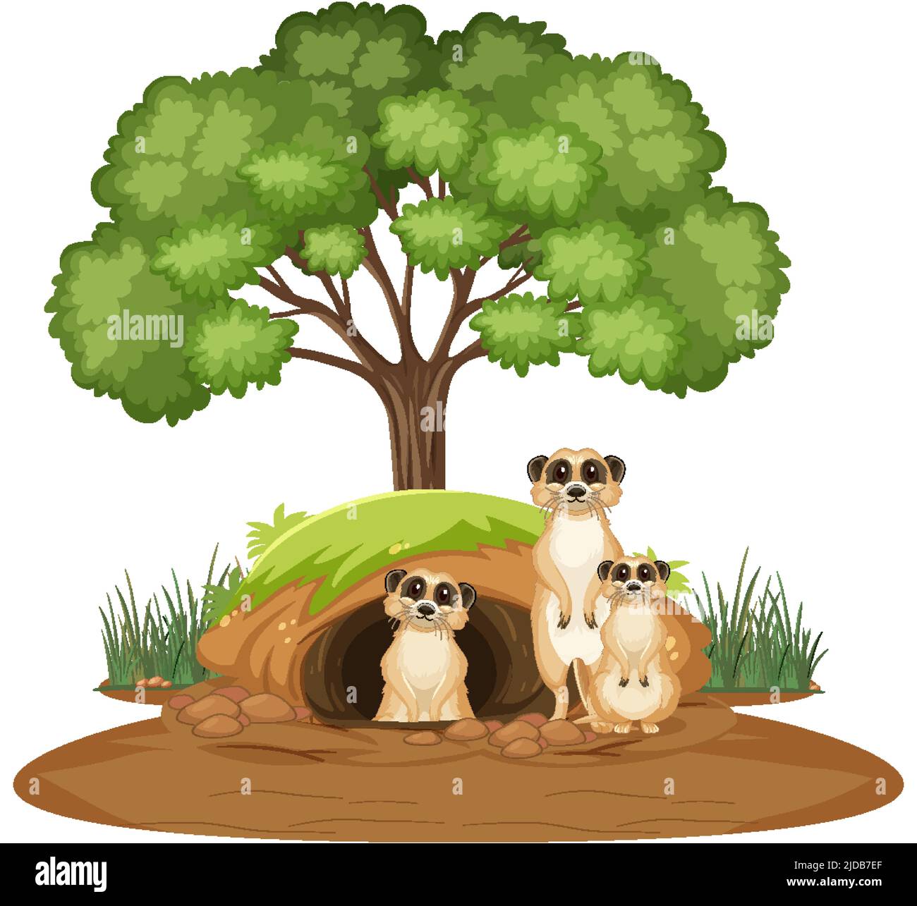 Groupe de meerkats avec le terrier dans l'illustration de style de dessin animé Illustration de Vecteur