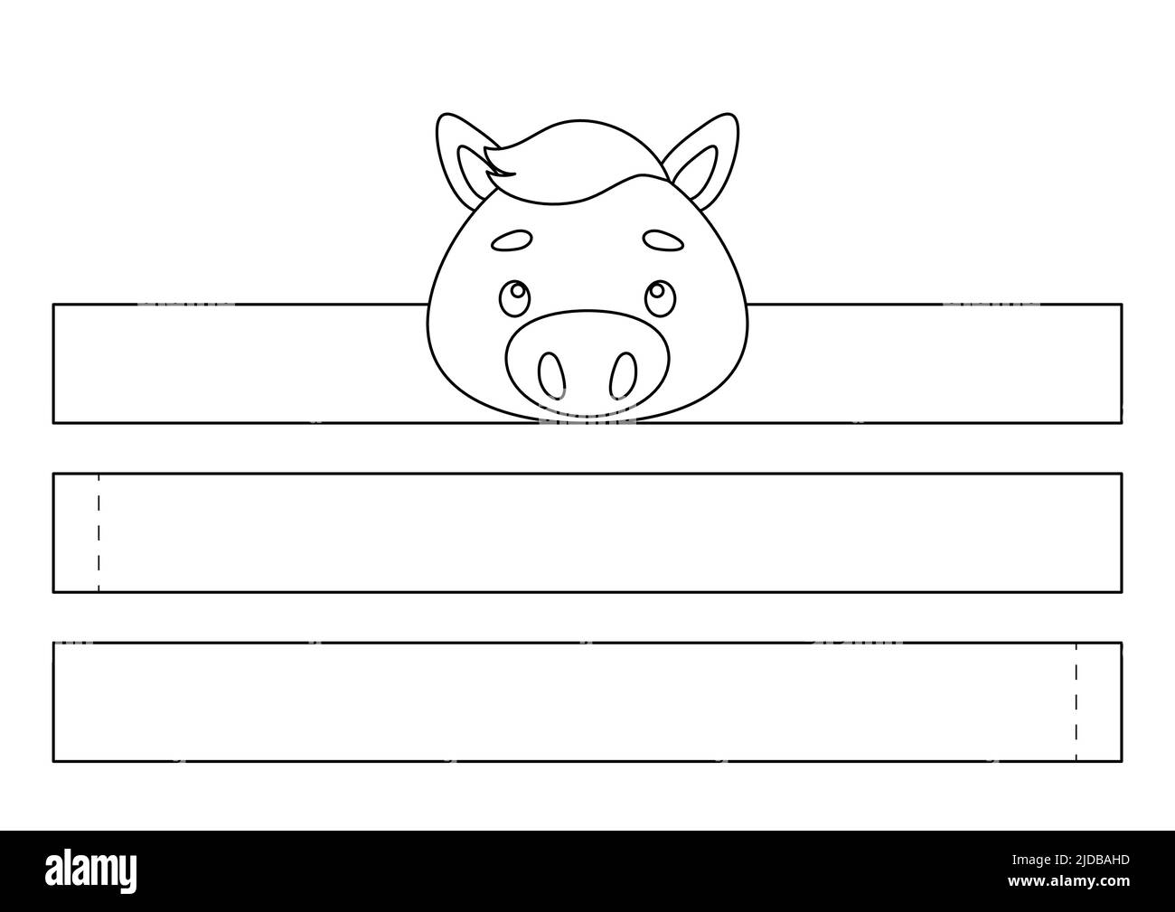 Couronne en papier à cheval imprimable. Accessoire amusant pour le divertissement. Modèle de ruban de fête à couper le bricolage pour anniversaire, noël, douche de bébé. Imprimer, colorer, couper Illustration de Vecteur