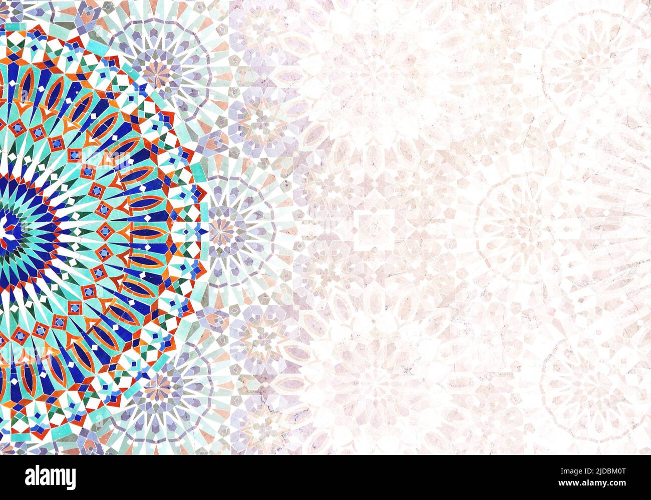Détail de mur traditionnel persan mosaïque avec ornement géométrique et floral, Iran. Arrière-plan horizontal ou vertical avec carreaux de céramique. Maquette Banque D'Images