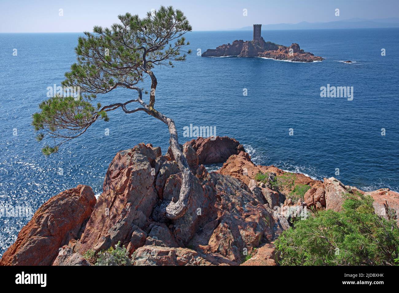 France, Var (83) Saint Raphaël, le Dramont, le Cap Dramont et l'Ile d'Or Banque D'Images