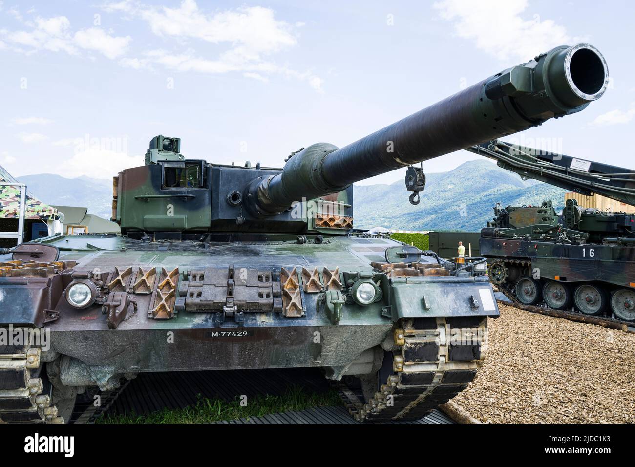 Suisse, Canton du Tessin, Magadino-Locarno, exposition militaire, char de bataille principal Leopard Banque D'Images