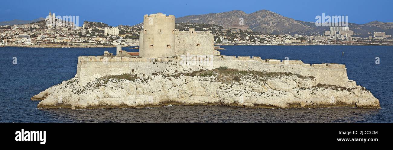 France, Bouches-du-Rhône Marseille, Iles Frioul, Château d'If, (vue aérienne) Banque D'Images