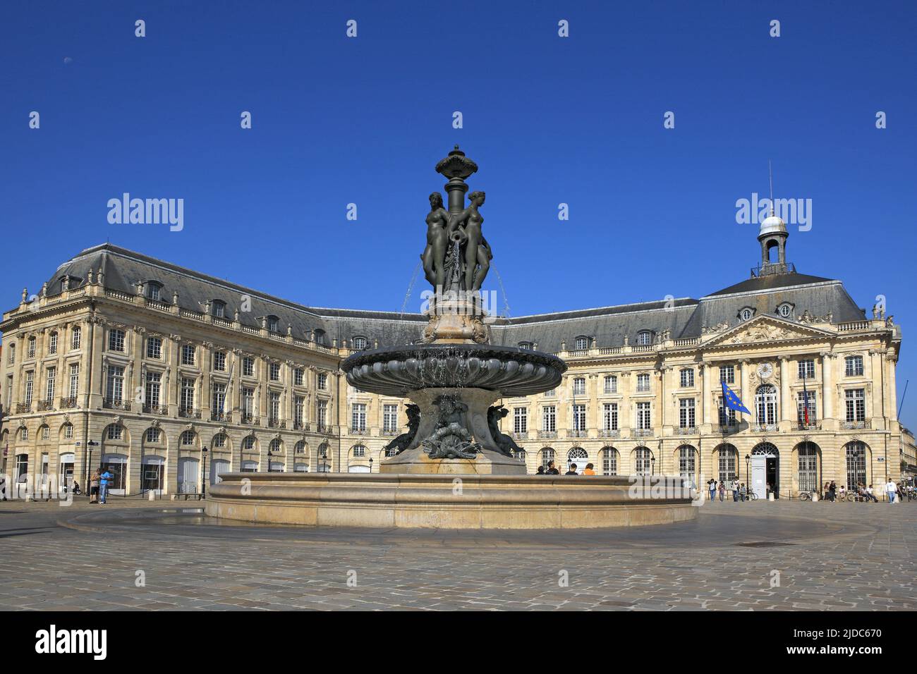 France, Gironde Bordeaux, la place de la Bourse, fontaine des trois Grâces Banque D'Images