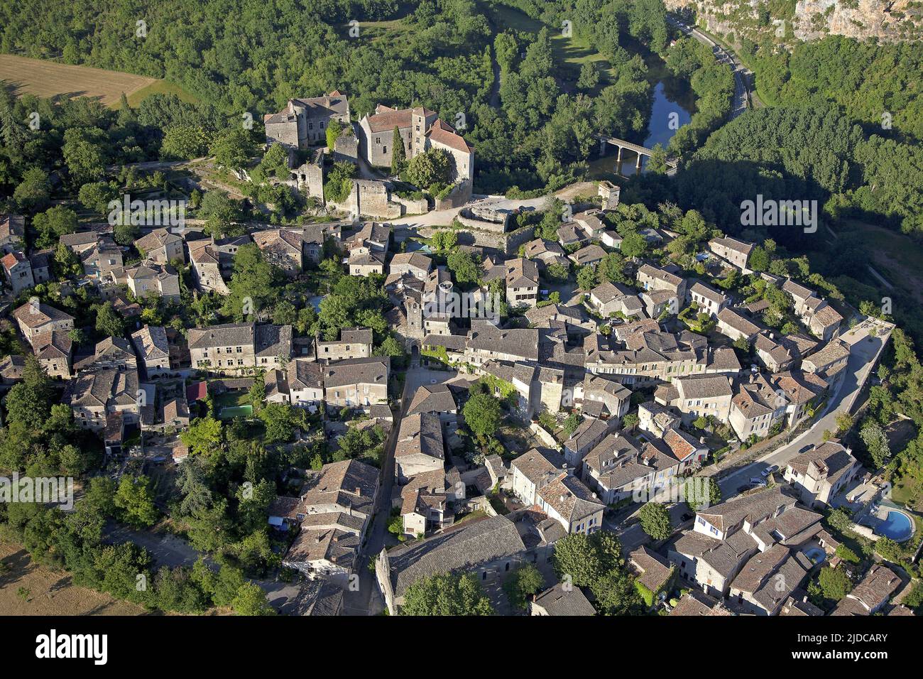 France, Tarn-et-Garonne Bruniquel, village classé (vue aérienne) Banque D'Images