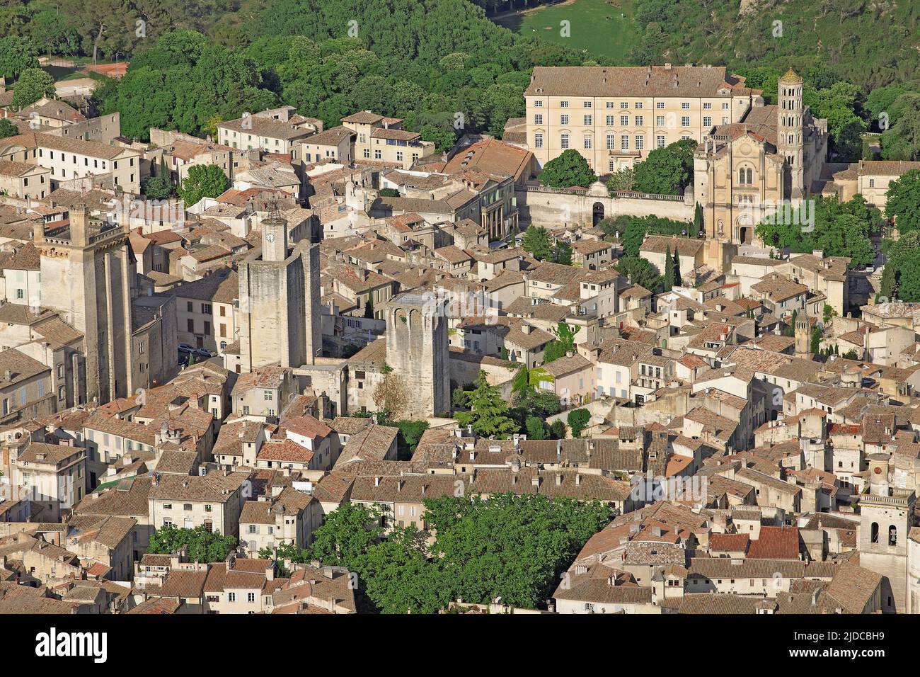 France, Gard, Uzès est une ville d'art et d'histoire, (photo aérienne), Banque D'Images