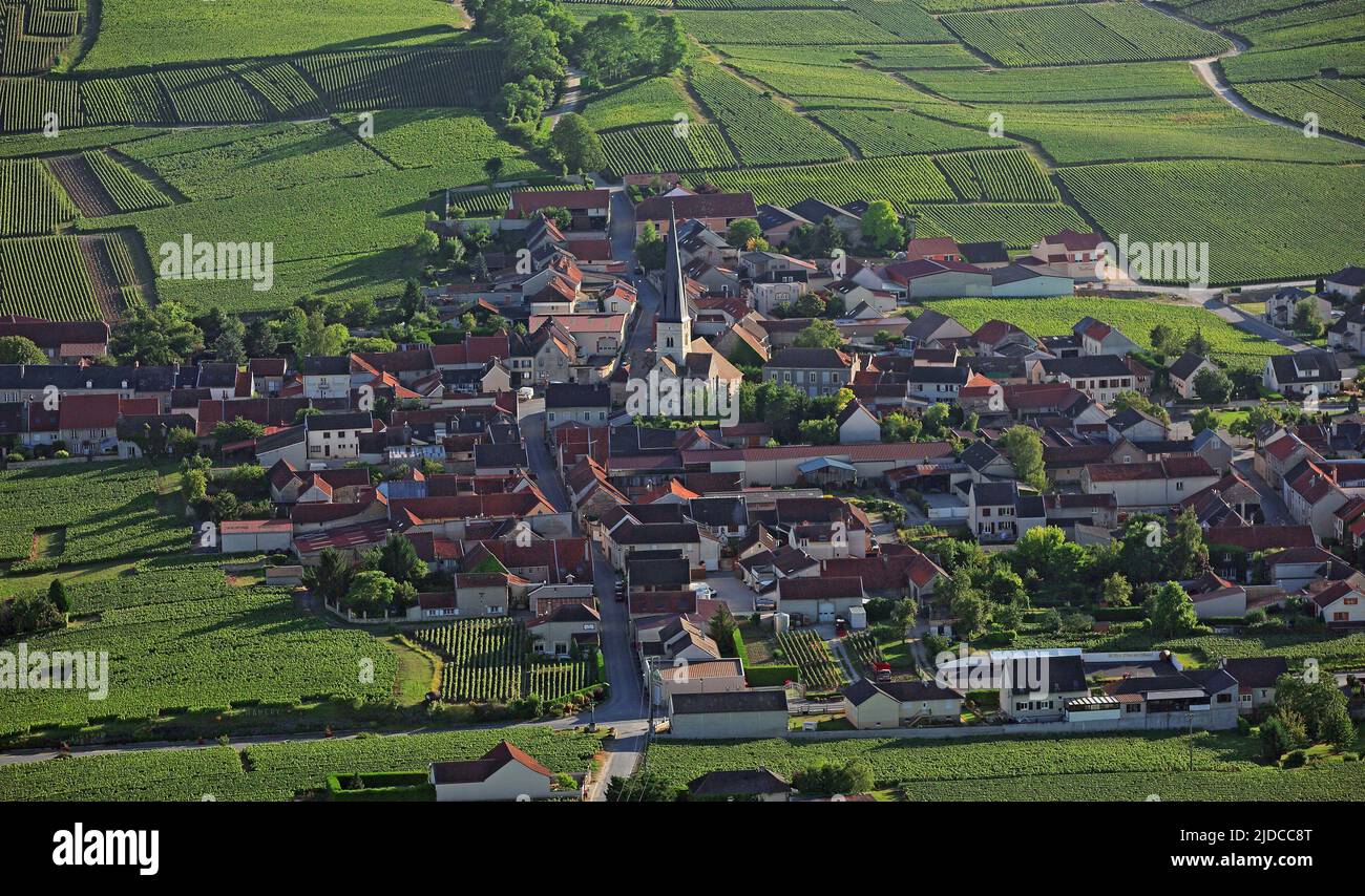 France, Marne, Chamery village de Champagne vignoble, il est incliné contre le plateau de la montagne de Reims, sur la route des vins (photo aérienne) Banque D'Images