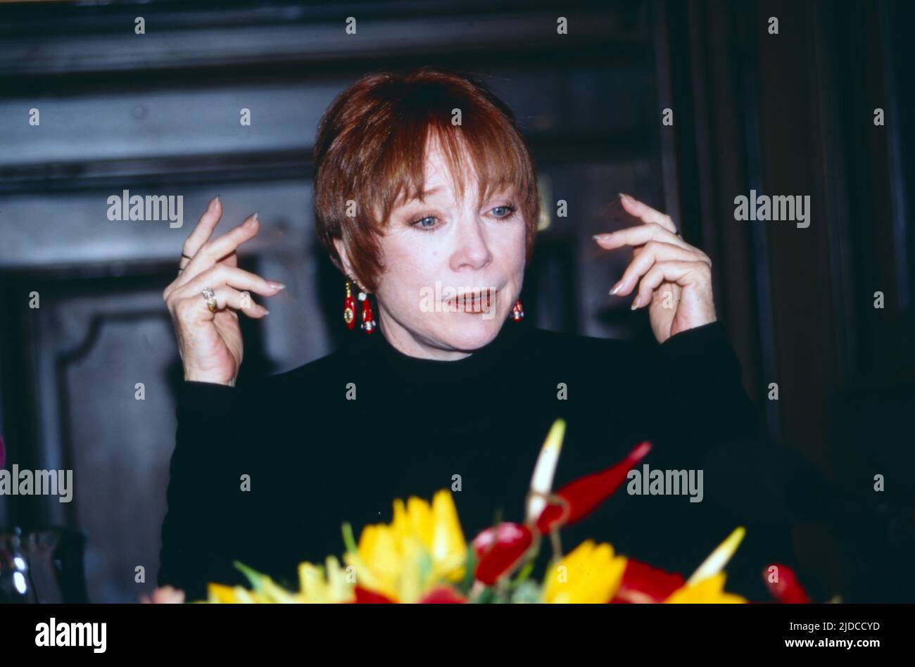 Shirley MacLaine, amerikanische Sauspielerin, Tänzerin und Sängerin, hier BEI einer Pressekonferenz à Wien, Österreich, 1995. Shirley MacLaine, actrice, chanteuse et danseuse américaine, ici à une conférence de presse à Vienne, Autriche, 1995. Banque D'Images