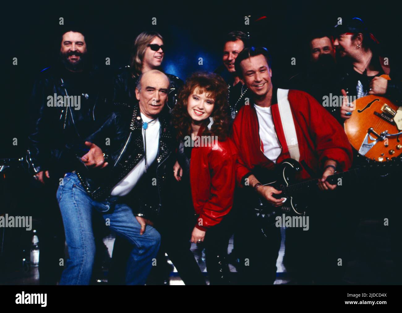 Rudolf Rock und die Schocker, deutsche Rock und Rockabilly Band, hier BEI einem TV-Auftritt, Deutschland, 1991. Rudolf Rock und die Schocker, groupe allemand rock and rockabilly, TV performance, Allemagne, 1991. Banque D'Images